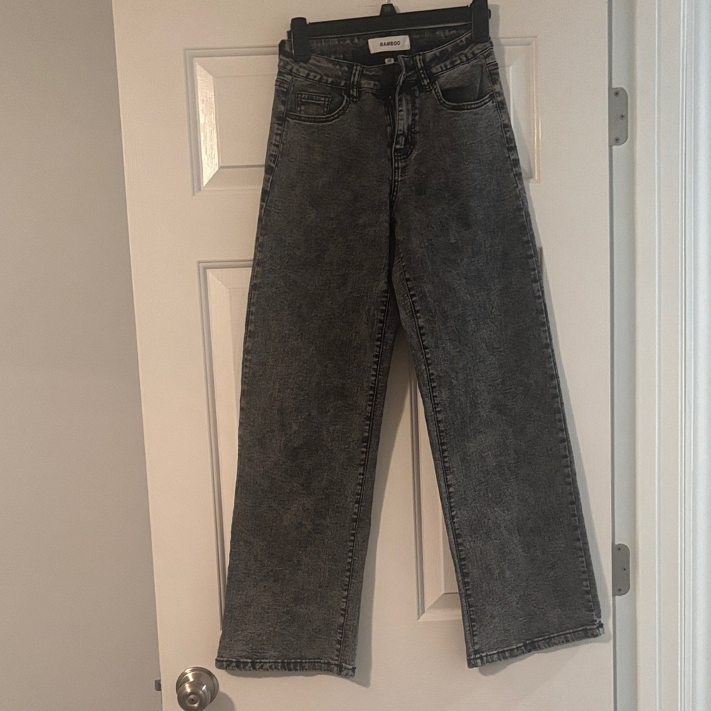 BAMBOO High Rise Black Acid Wash Wide Leg Baggy Jeans